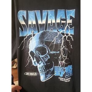 Hybrid Apparel T Shirt Short Sleeve Savage Blue Skull Los Angeles 2XL A130 New
